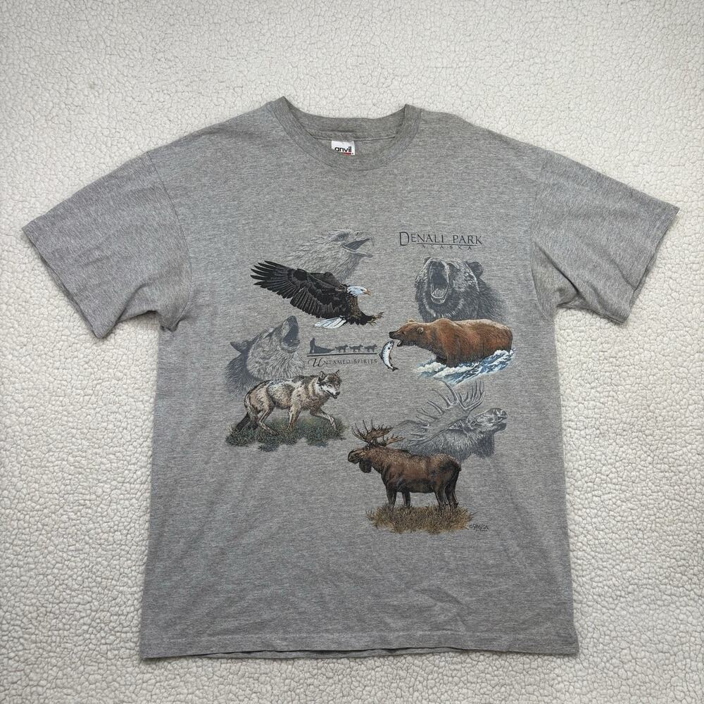 Vintage 90s Sansegal Denali Park Alaska T-Shirt Single Stitch Animals XL Nature